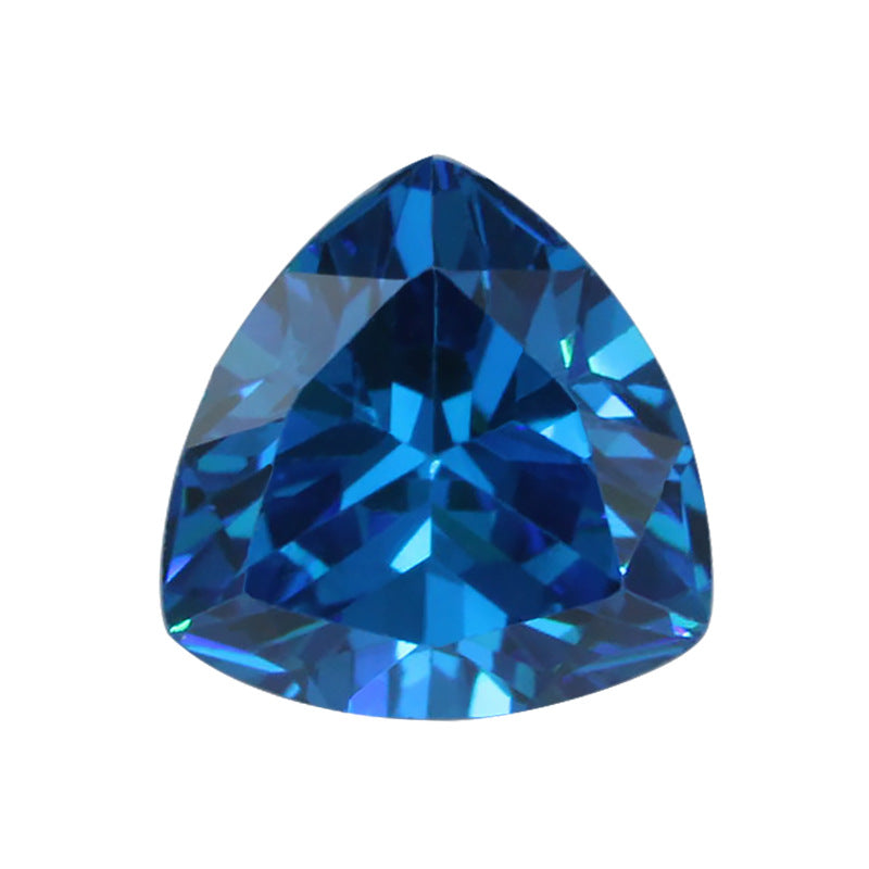 肥三角深兰锆裸石批发 胖三角深宝蓝色锆宝石合成钻戒面