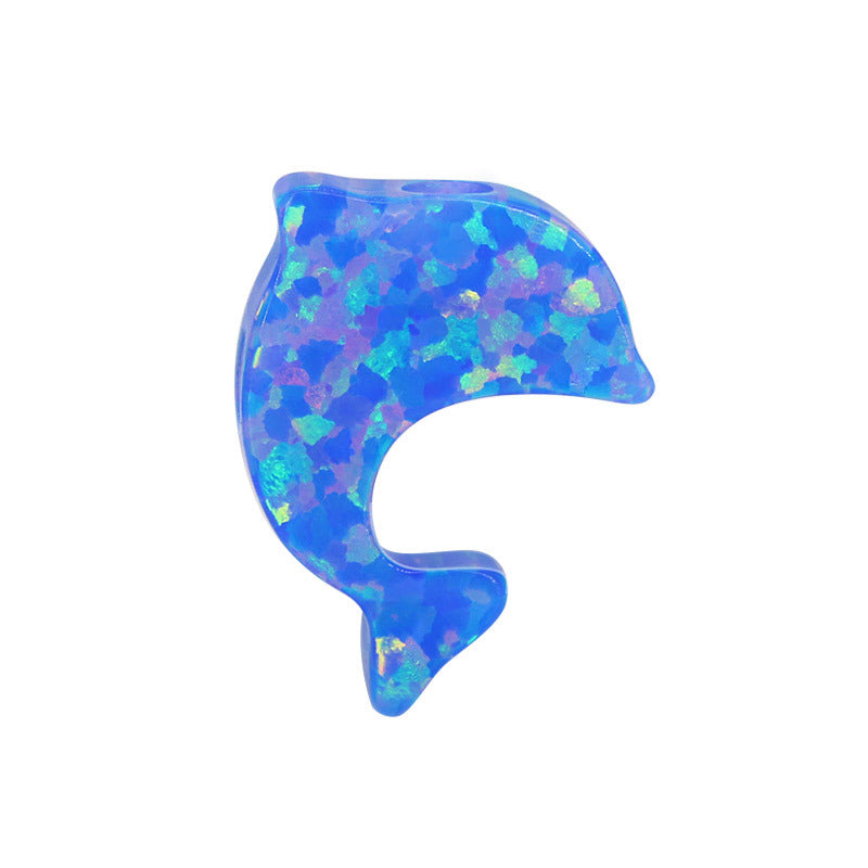 合成澳宝欧泊石OPAL海豚 单孔素面平底裸石戒面项链#5B