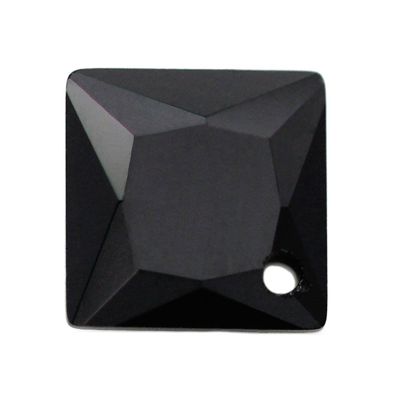 单孔正方形直角黑色锆石裸石批发 黑锆边角打孔吊坠饰品