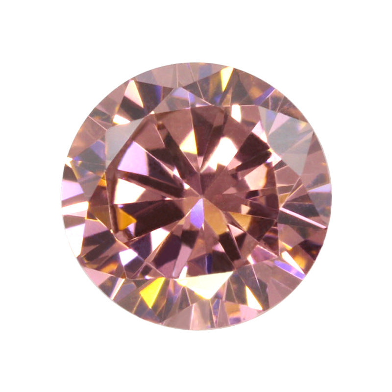 圆形浅胭脂色锆石裸石批发 烟锆尖底人造浅胭锆宝石戒面