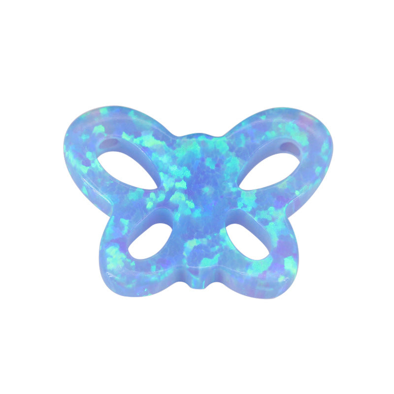 合成澳宝欧泊石OPAL镂空蝴蝶 双孔平底裸石戒面项链OP06