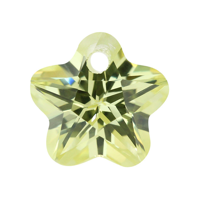单孔五角梅花形橄榄黄色锆石裸石 人造皓石CZ仿钻批发