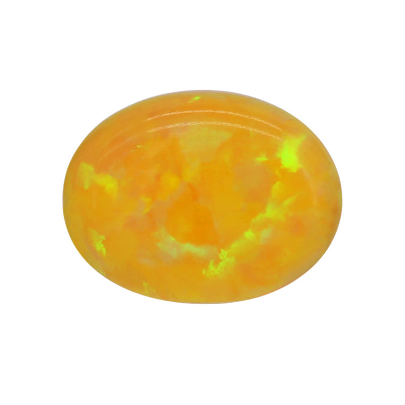OPAL蛋形合成欧泊石裸石 人造澳宝椭圆形金黄彩平底FI08