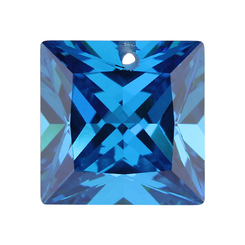 中间单孔正方形直角车花海蓝锆裸石 海兰色CZ锆石戒面批