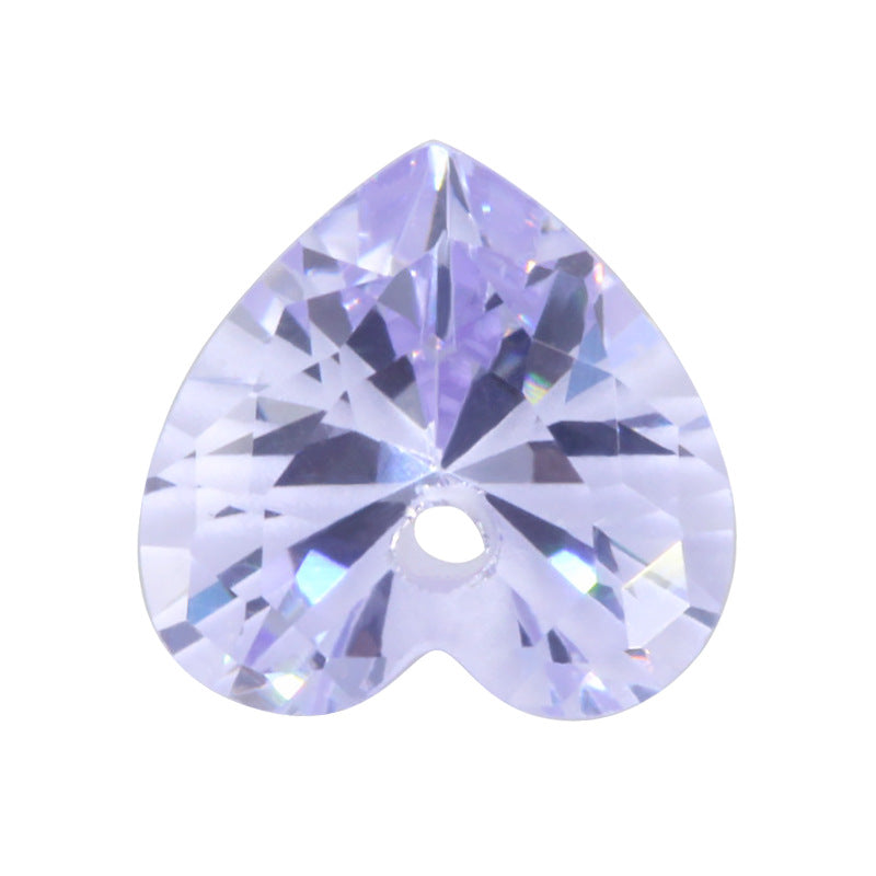 单孔桃心形变蓝色锆石裸石 心形带孔人造彩色宝石高仿钻