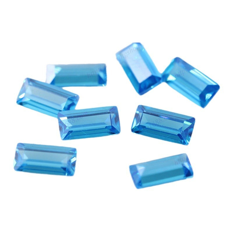海蓝色锆石长方形直角车平裸石 人造CZ钻手表配石批发