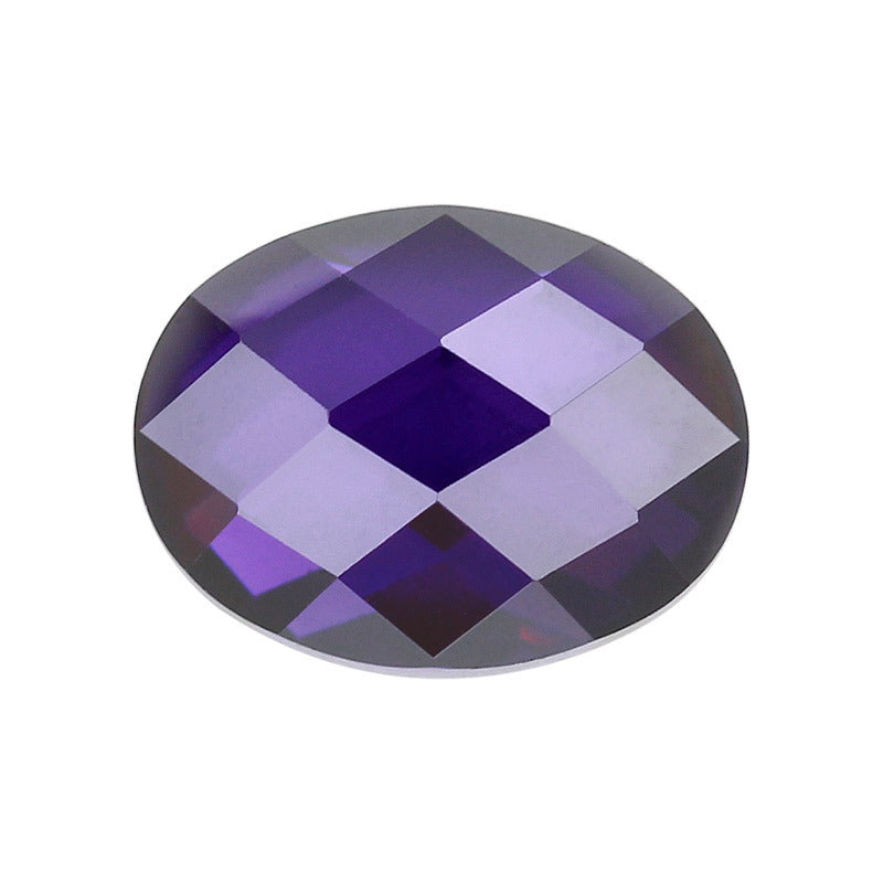 蛋形平底龟面深紫红锆石批发 椭圆形皓石格子面锆裸石