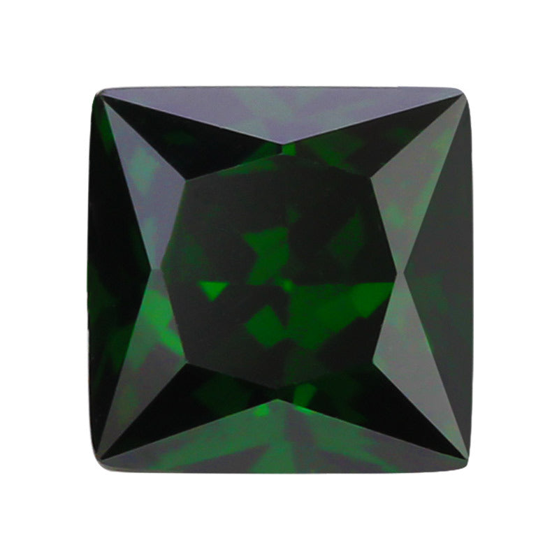 正方直角车花深绿锆裸石 公主方祖母绿色CZ锆石戒面批发