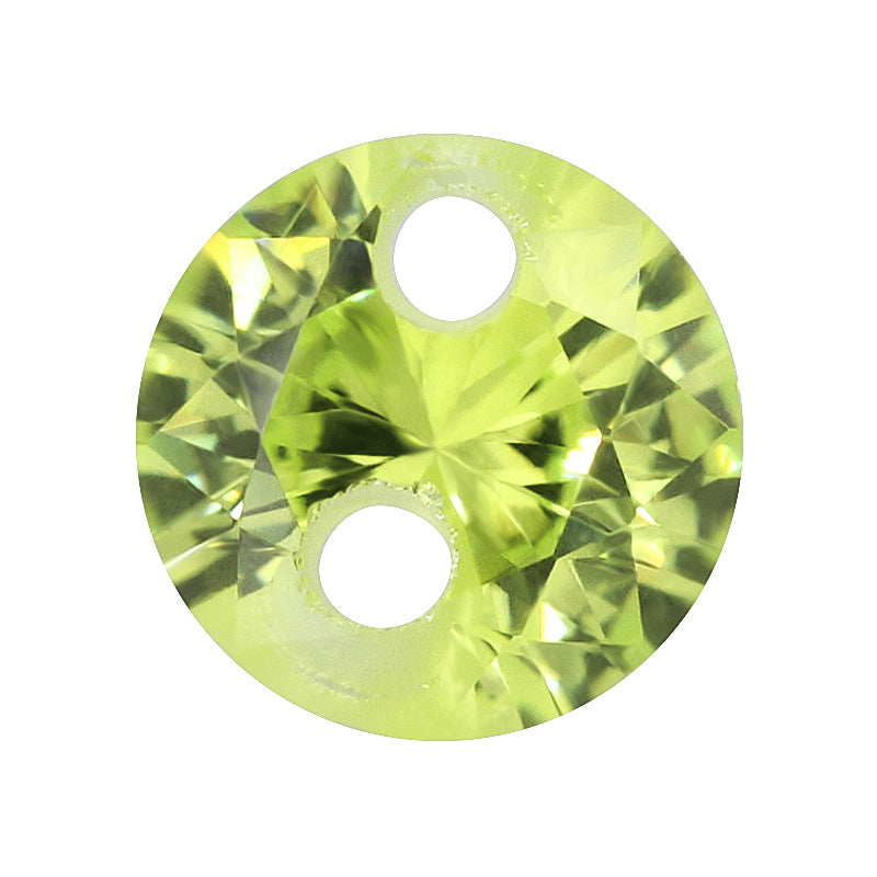 双孔圆形苹果绿色锆石裸石 带孔彩色合成立方氧化锆裸钻