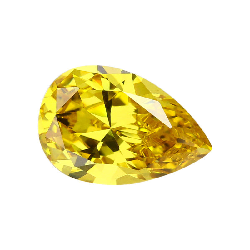 5A梨形金黄色锆石戒面 水滴形人工CZ裸石人造尖底钻梧州
