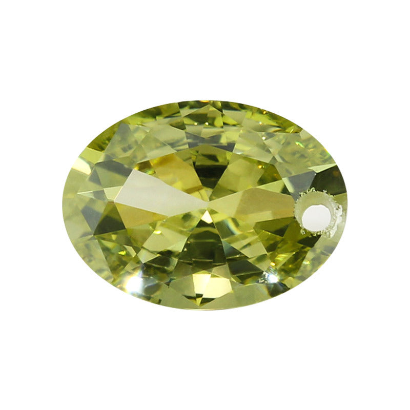 单孔蛋形橄榄黄色锆石裸石 打孔椭圆形串珠DIY散珠批发
