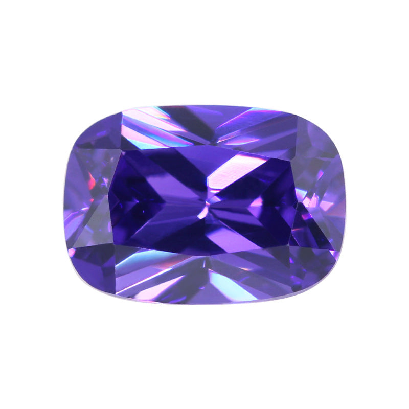 肥长方形紫蓝色锆石裸石批发 紫兰色枕形尖底彩色宝石CZ