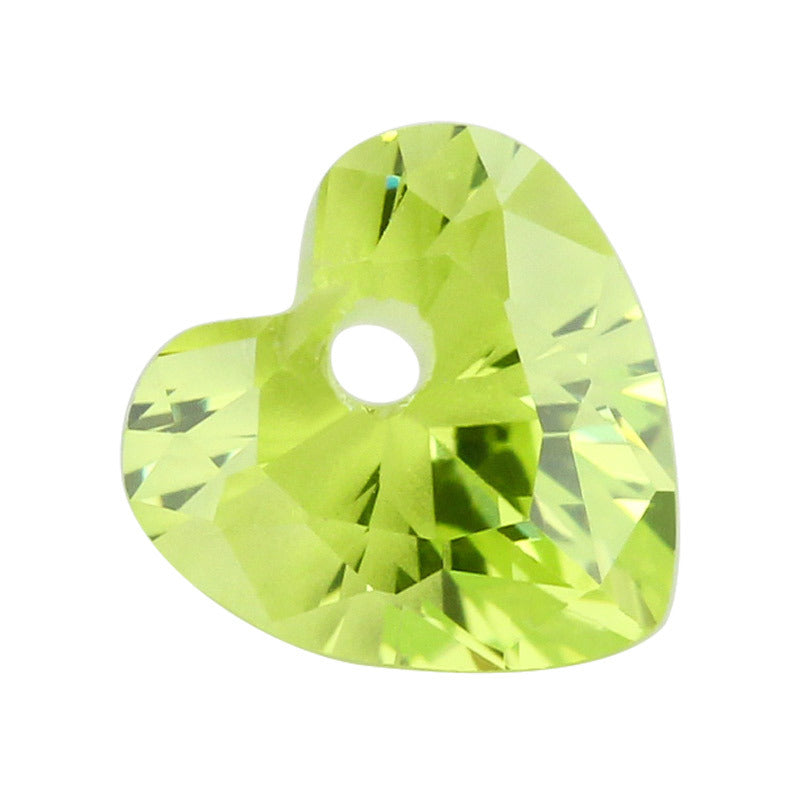 中间孔心形苹果绿色锆石裸石 人造尖底CZ皓石彩色宝石