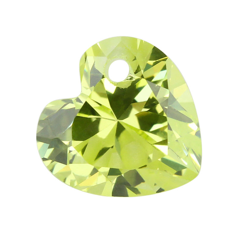 右边单孔心形苹果绿色锆石裸石 人造尖底CZ皓石宝石
