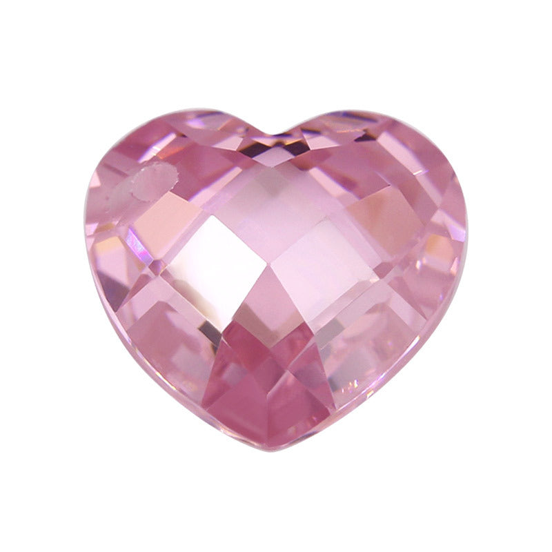 单孔心形双龟粉红色立方氧化锆石裸石 双龟格子面饰品