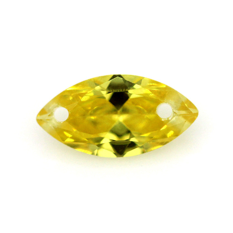 双孔马眼金黄色锆石戒面裸石 树叶形打孔人造CZ皓石宝石