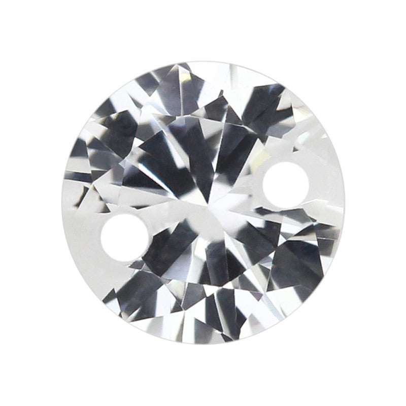 双孔圆形白刚玉12#裸石批发 无色透明合成白蓝宝尖底钻