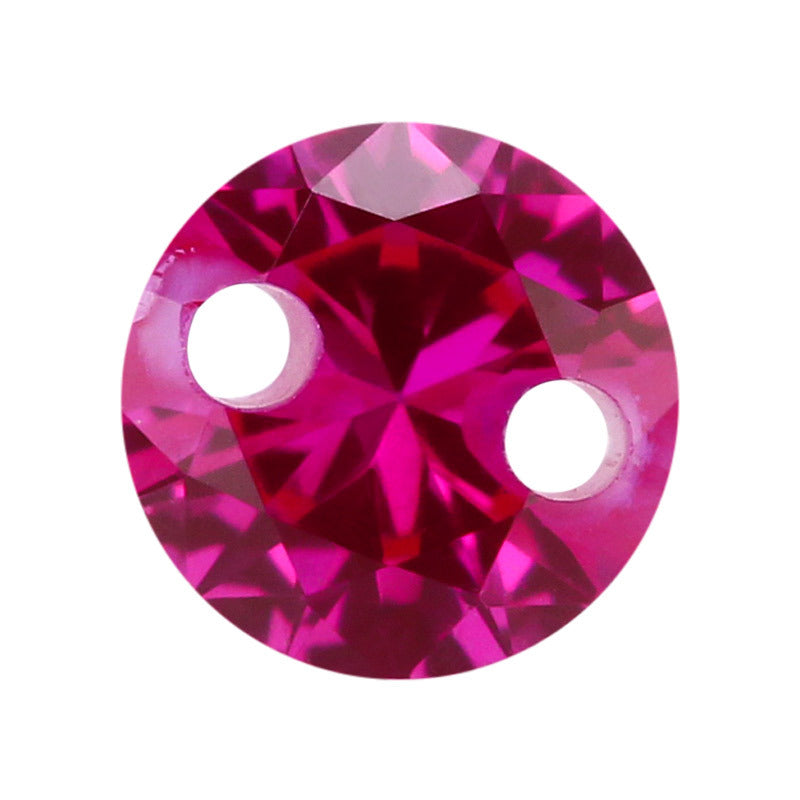 双孔圆形5#红刚玉裸石戒面 人造合成红宝石5号红Ruby