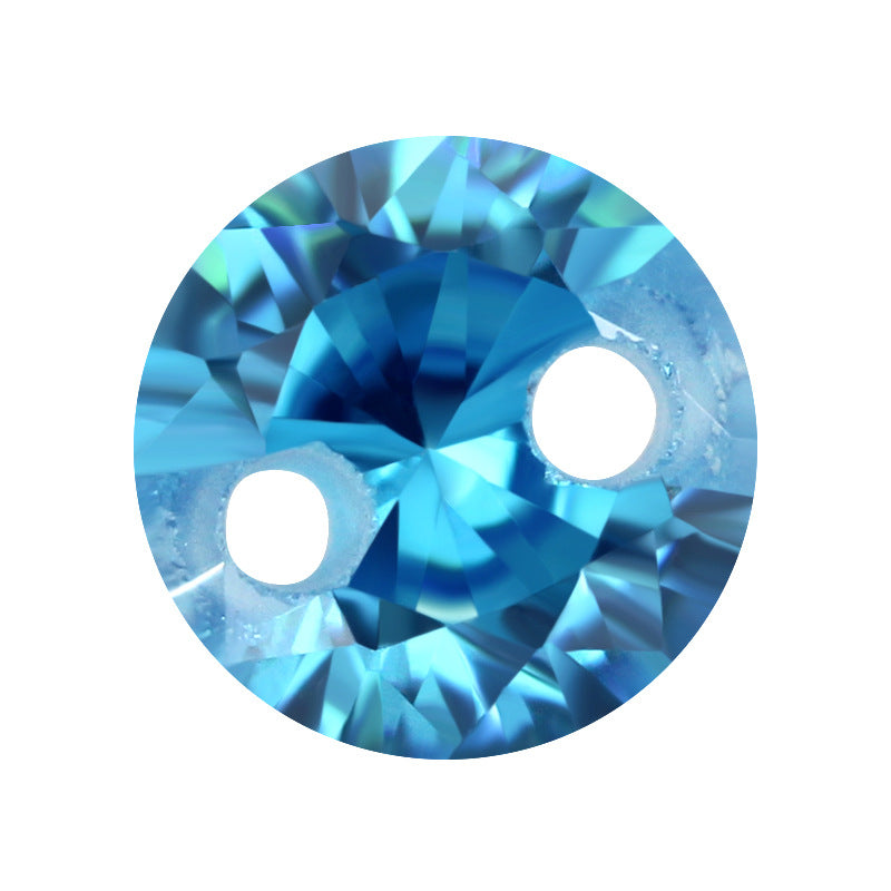 双孔钻圆形海蓝色锆石 合成CZ皓石耳钉手链配石DIY主石