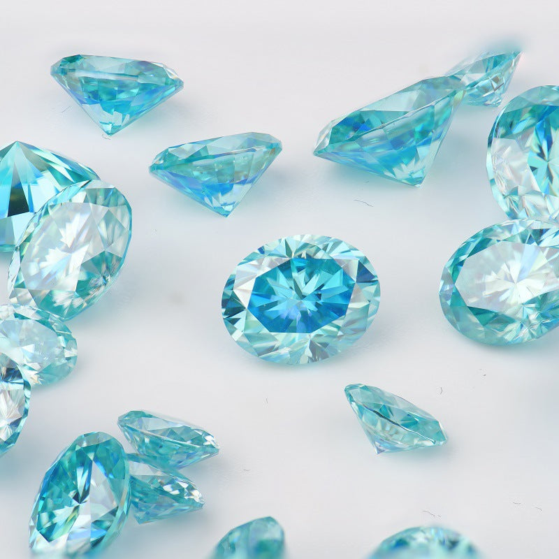 梧州人工宝石蛋形彩色莫桑裸石123ct批发椭圆形红蓝裸石厘石戒面