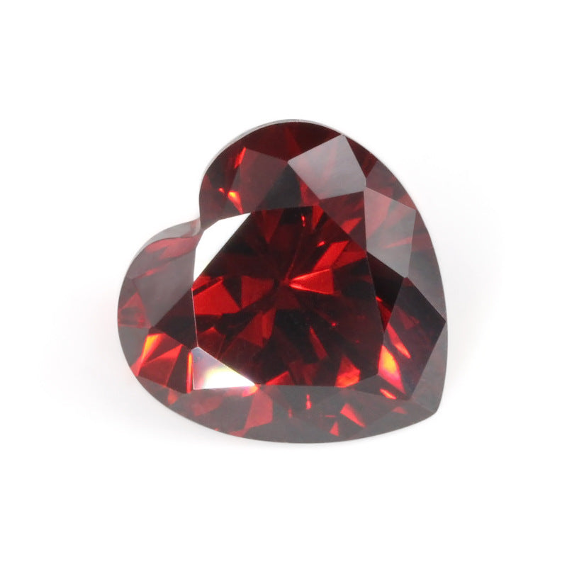 5A石榴红色心形锆石 大红色人造宝石尖底CZ首饰戒面DIY