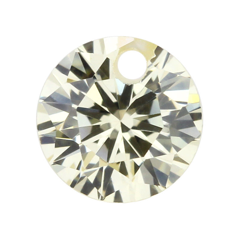 圆形单孔鹅黄色锆石戒面裸石 带孔人造皓石耳环手工DIY