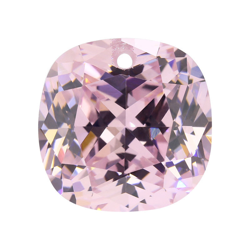 单孔5A肥正方形尖底浅粉色锆石裸石 肥方枕形格子面裸石