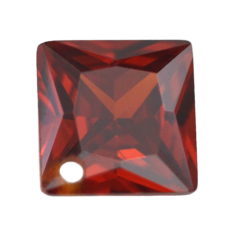 单孔公主方尖底石榴红CZ锆石裸石批发 边角打孔饰品首饰