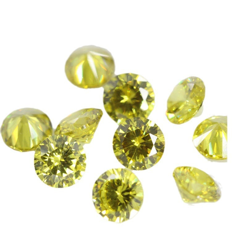 5A圆形橄榄黄色锆石裸石批发 人造彩色宝石水钻美甲钻配