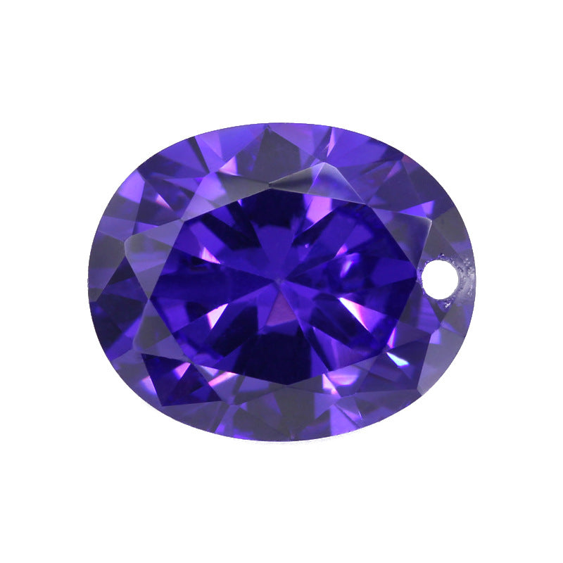 单孔蛋形紫蓝锆裸石 椭圆形紫兰色皓石宝石戒指戒面带孔
