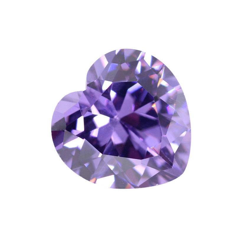 心形浅紫红色锆石裸石 紫色人造尖底CZ首饰戒面梧州DIY