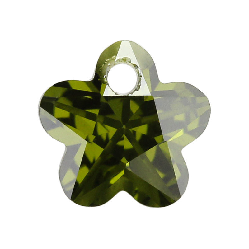 单孔五角梅花形橄榄绿色锆石裸石 人造皓石CZ仿钻饰品