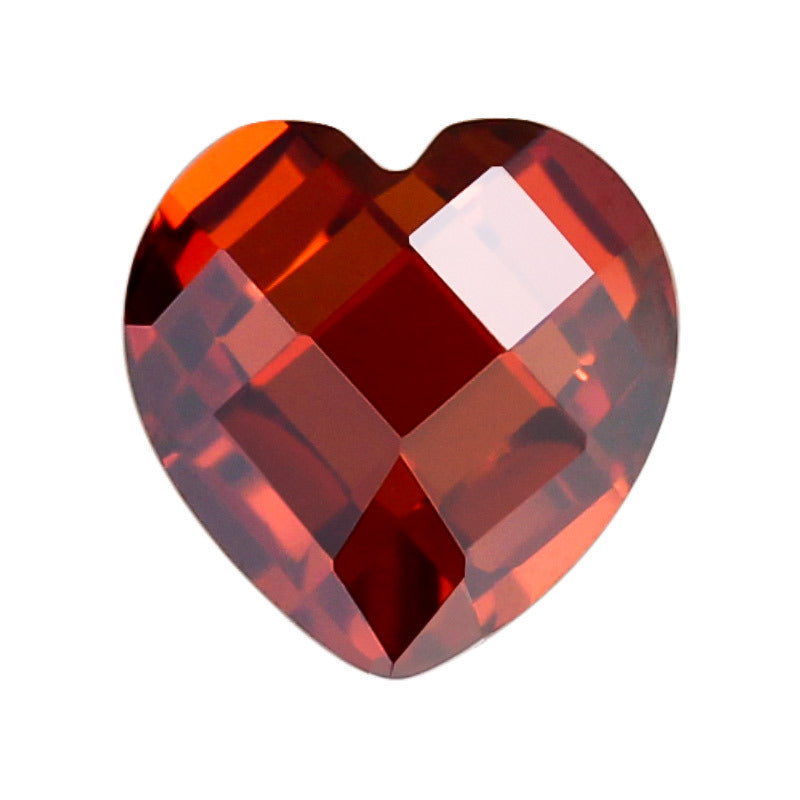心形橘红色锆石双龟面裸石 桔红锆CZ格子面吊坠饰品