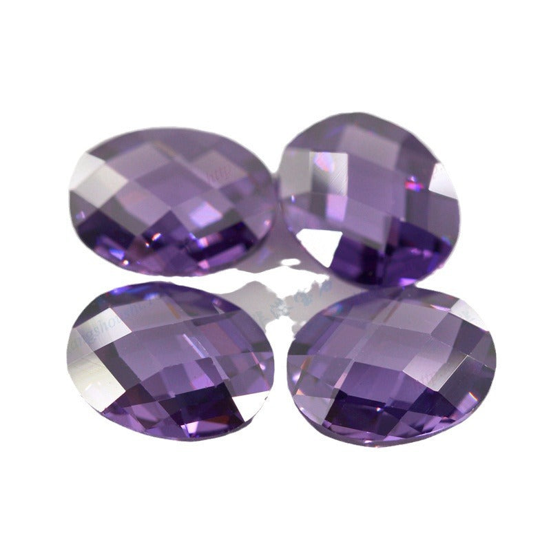 蛋形紫红色双龟面锆石裸石 椭圆形格子面彩色CZ戒面批发