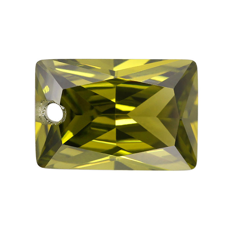 单孔长方形直角橄榄绿锆石裸石 立方氧化锆人造CZ皓石