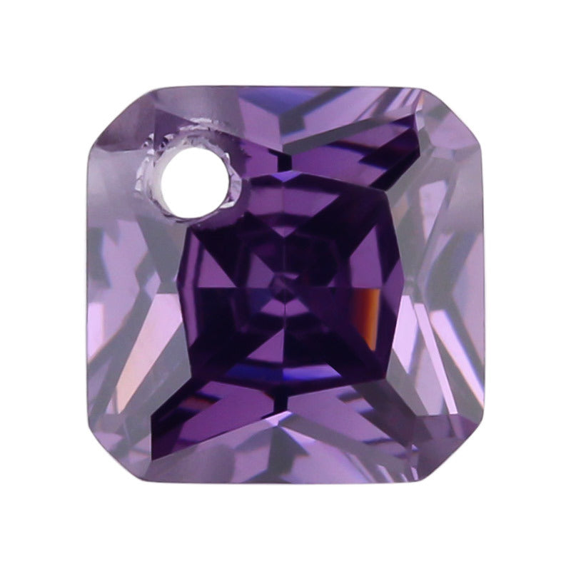 边角孔单孔正方倒角紫红色锆石裸石 立方氧化锆人造宝石