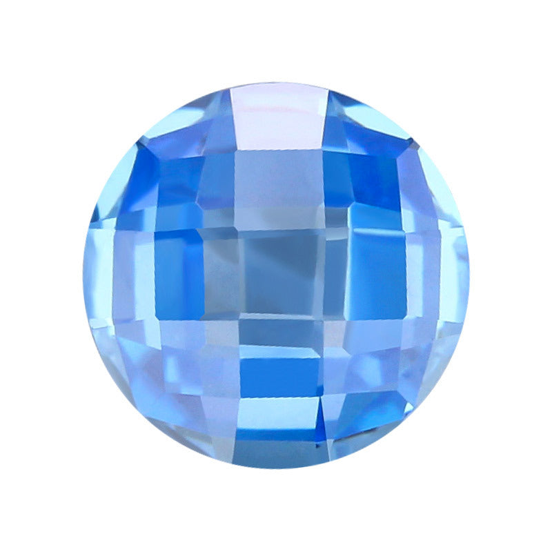 可蜡镶圆形高温海蓝双龟面锆石裸石 格子面立方氧化锆
