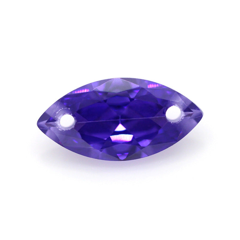 双孔马眼紫蓝色锆石戒面裸石 树叶形打孔CZ人造紫兰皓石