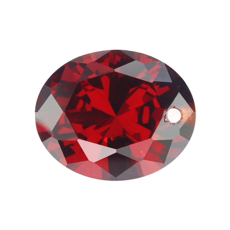 单孔蛋形石榴红色锆石裸石批发 椭圆形大红色CZ皓石打孔