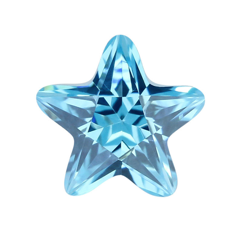 五角星形浅海蓝锆石戒面裸石 人造CZ宝石皓石浅海蓝色
