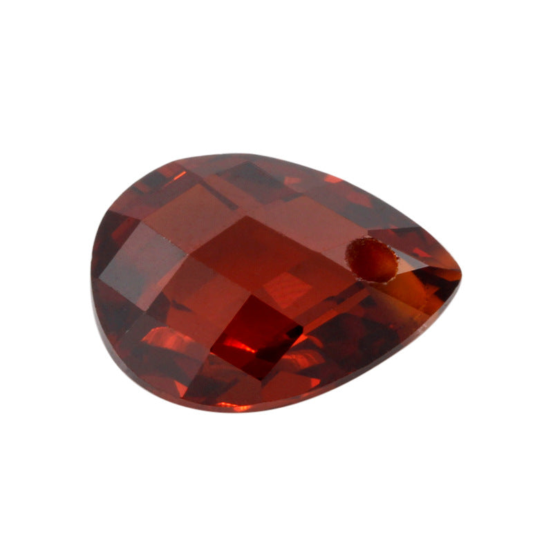 单孔梨形双龟面石榴红色锆石单孔 水滴形格子面人造宝石