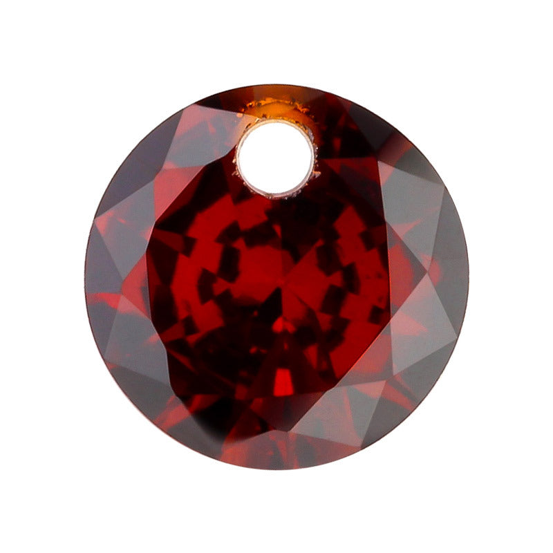 锆石裸石批发 圆形中石榴红人造皓石 打孔锆石单孔