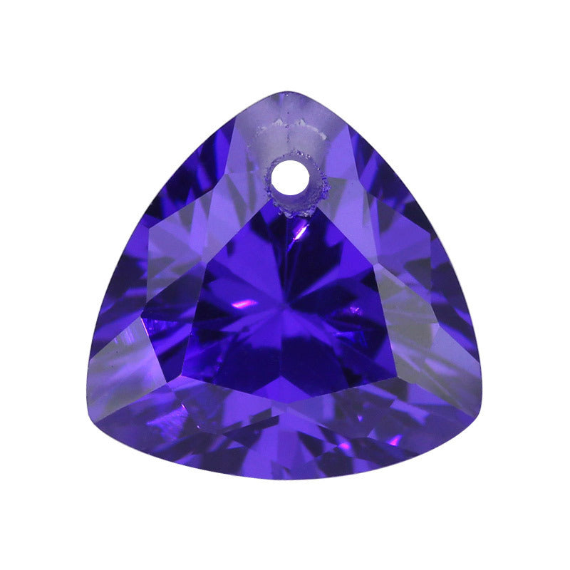 单孔肥三角紫蓝色锆石戒面 胖三角打洞人造彩色散珠裸石