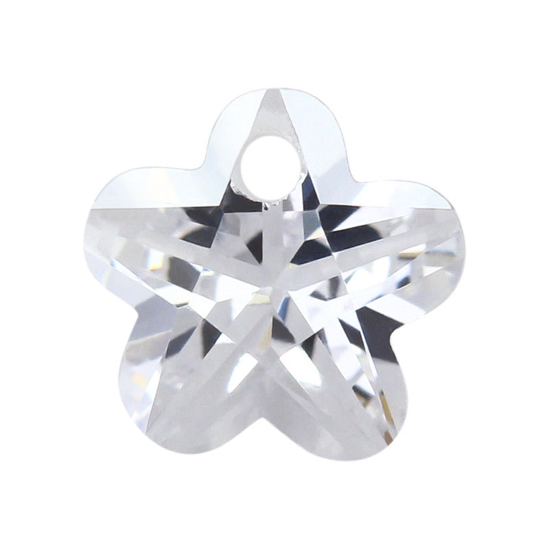 单孔白色五角形梅花锆石裸石批发 合成人造cz钻皓石首饰