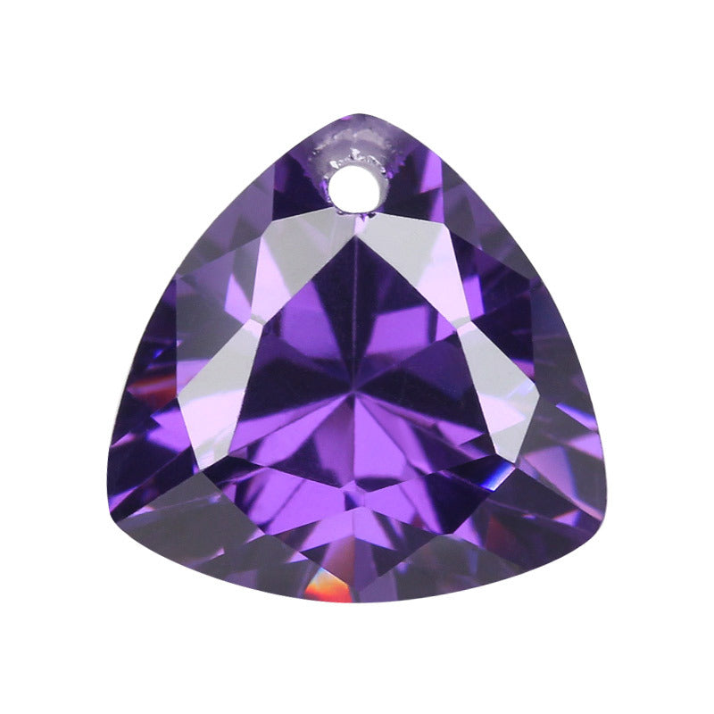肥三角紫红色锆石单孔裸石 带孔胖三角人造CZ宝石裸钻