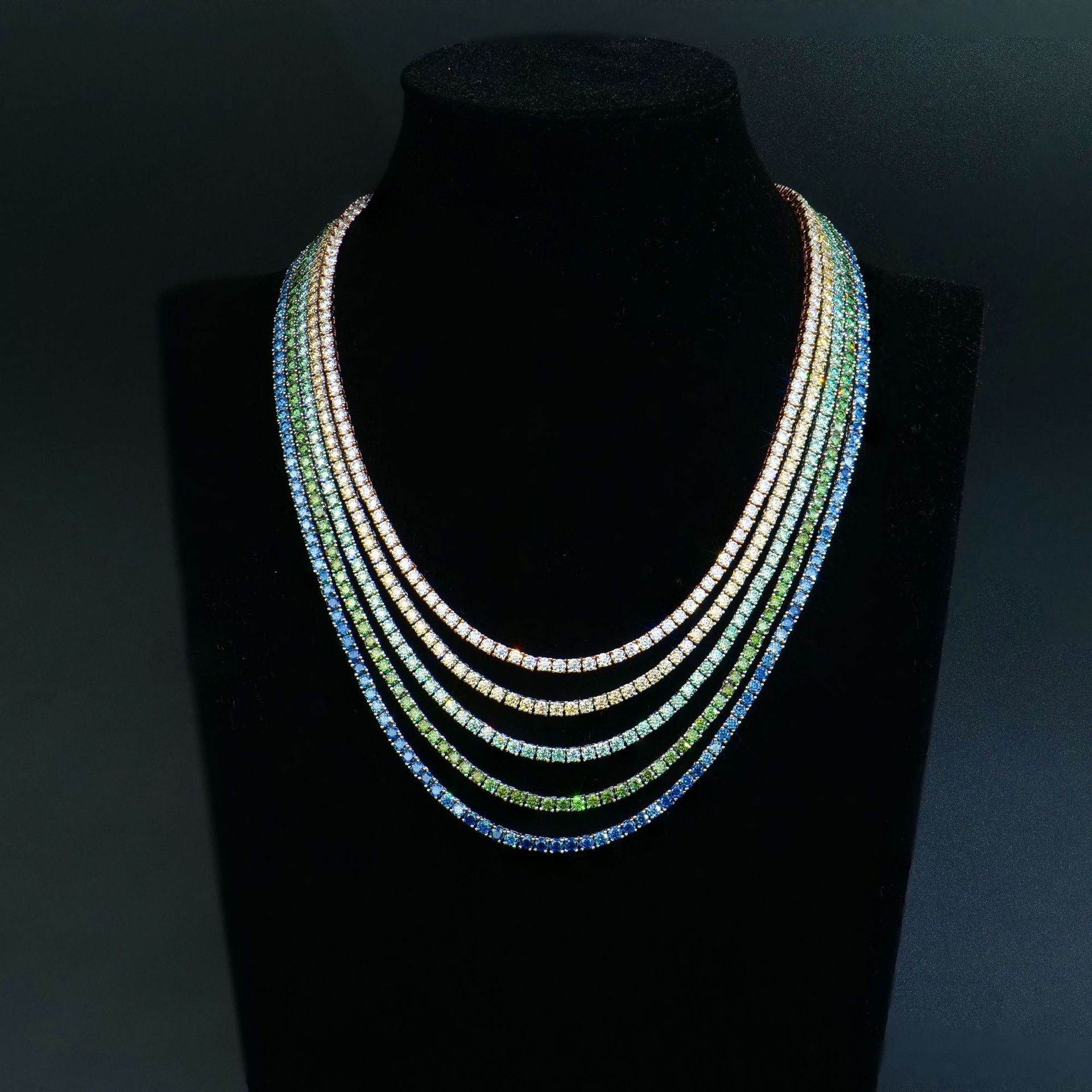 5MM跨境满镶莫桑石项链简约高级感S925银彩色网球项链配饰女长款