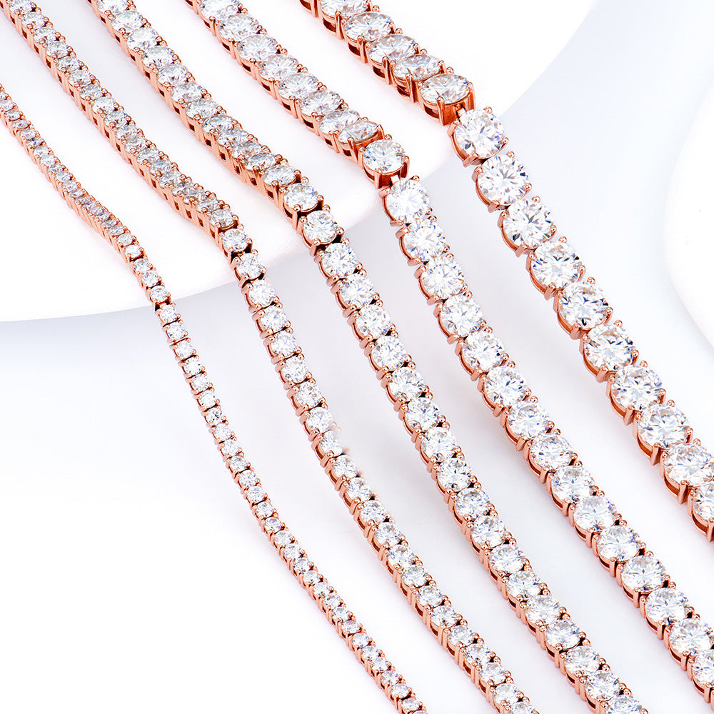 2-6mm跨境新款玫瑰金色网球链经典四爪首饰S925银白金镶莫桑手链