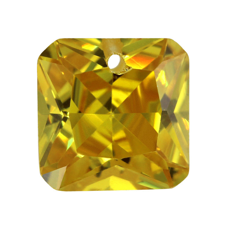 单孔正方倒角金黄色锆石裸石 边线中间孔人造CZ皓石戒面