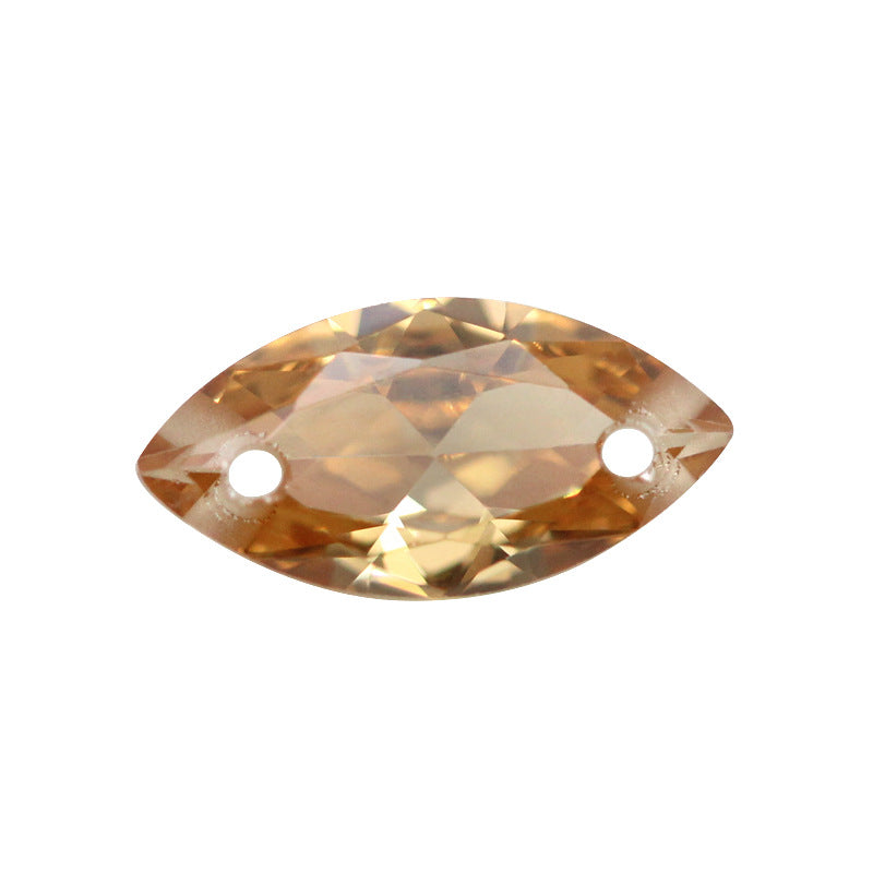 双孔马眼香槟色锆石戒面裸石 打孔树叶形人造CZ皓石宝石