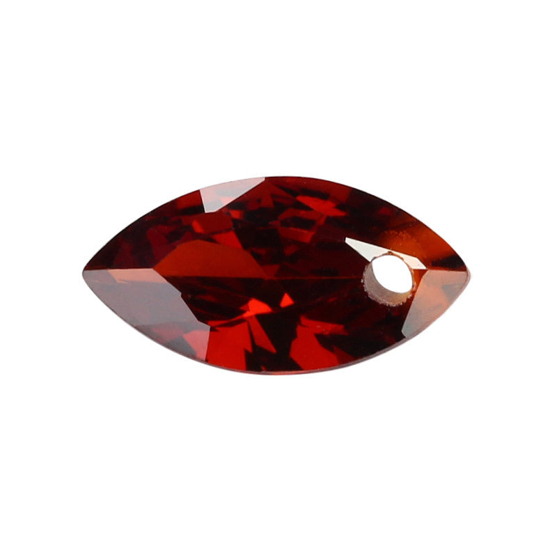 单孔马眼石榴红色锆石CZ宝石 树叶形锆石镶裸石戒面带孔